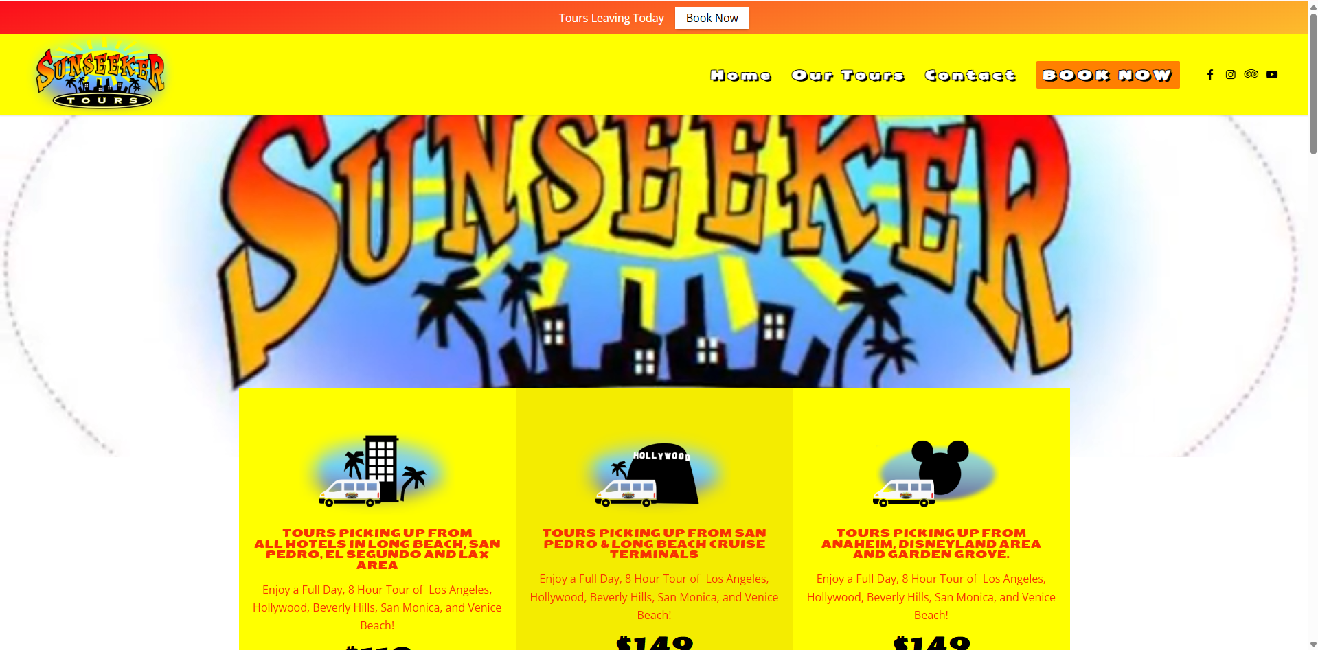 Original Sunseeker Tours website before the redesign