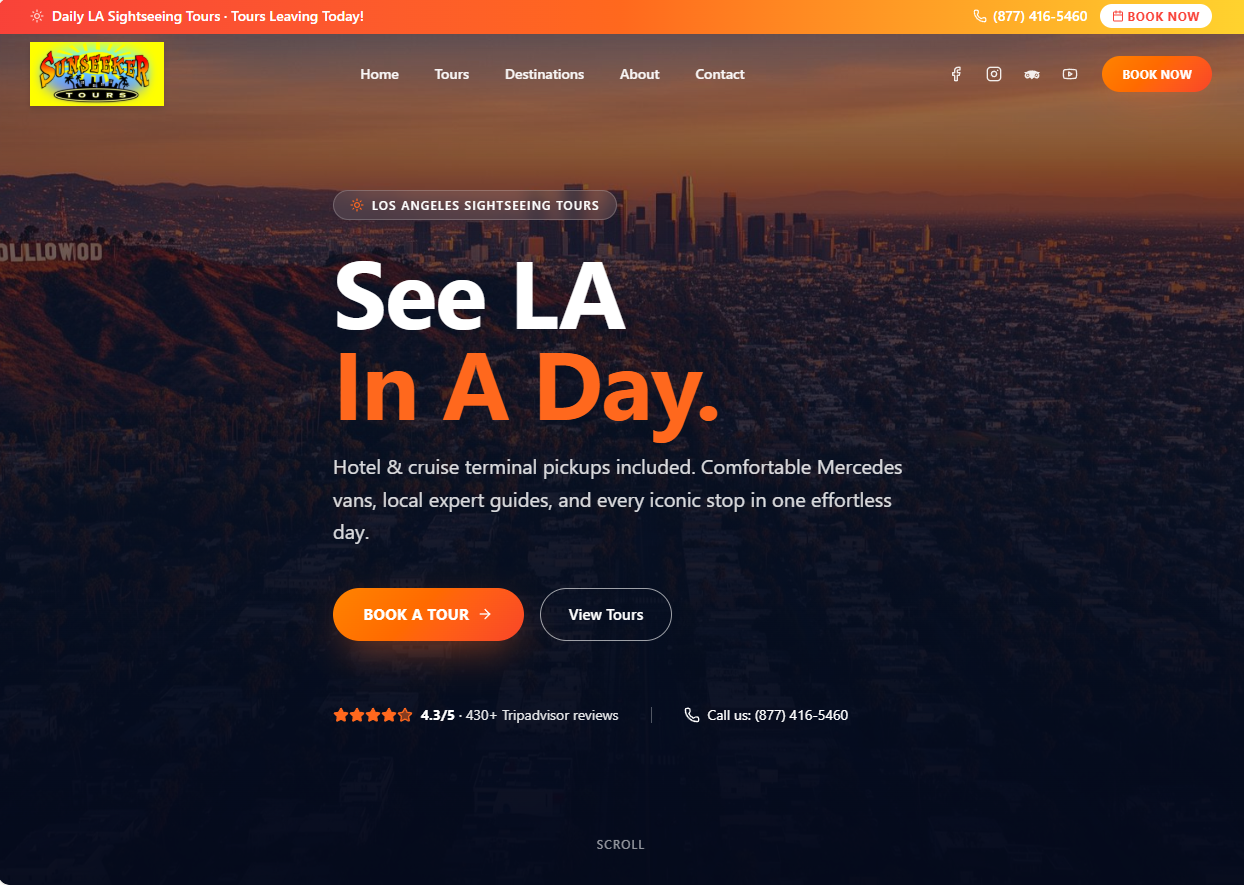 Modern Sunseeker Tours website redesigned by Kevin